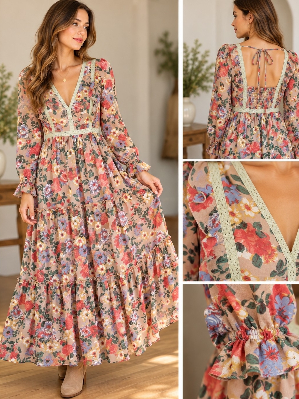Floral Boho Maxi Dress Size Small